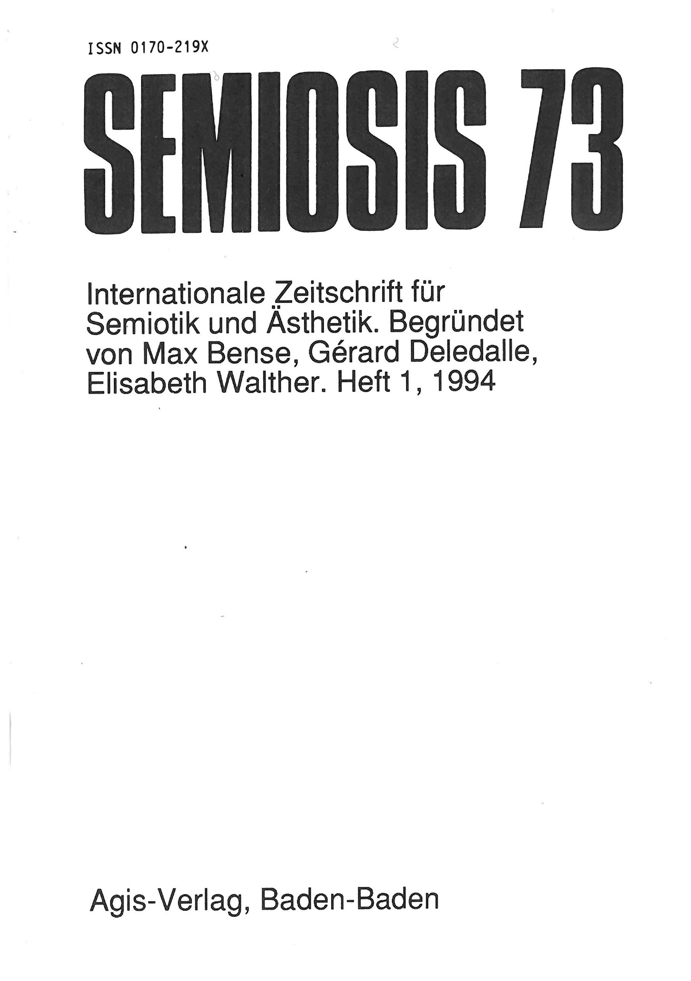 Cover of the magazine "semiosis": black text on white background