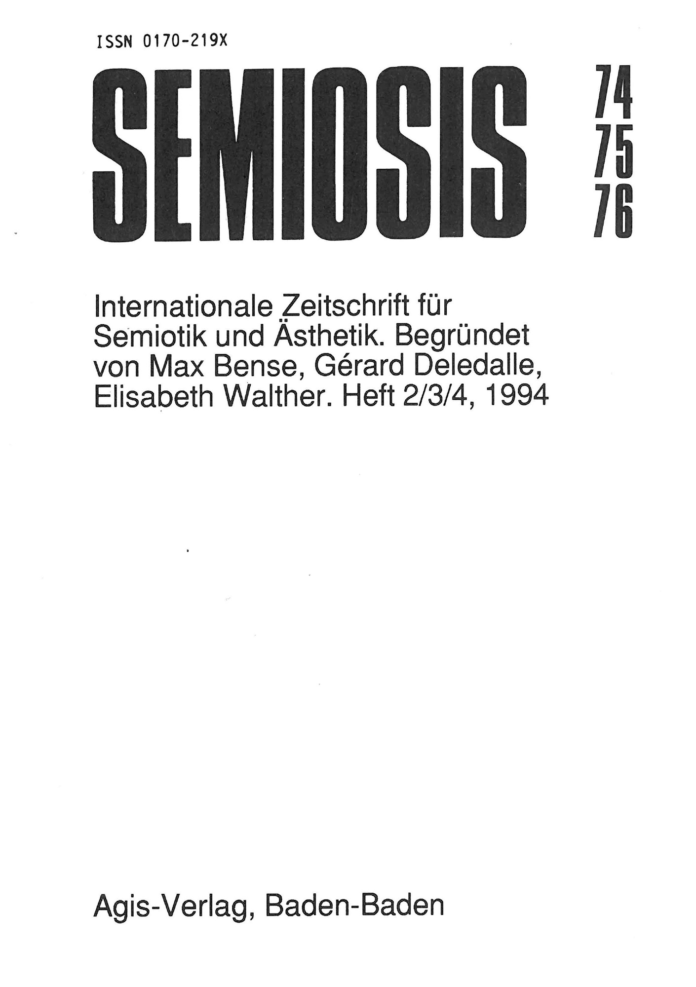 Cover der Zeitschrift »Semiosis«: schwarze Schrift auf weißem Grund