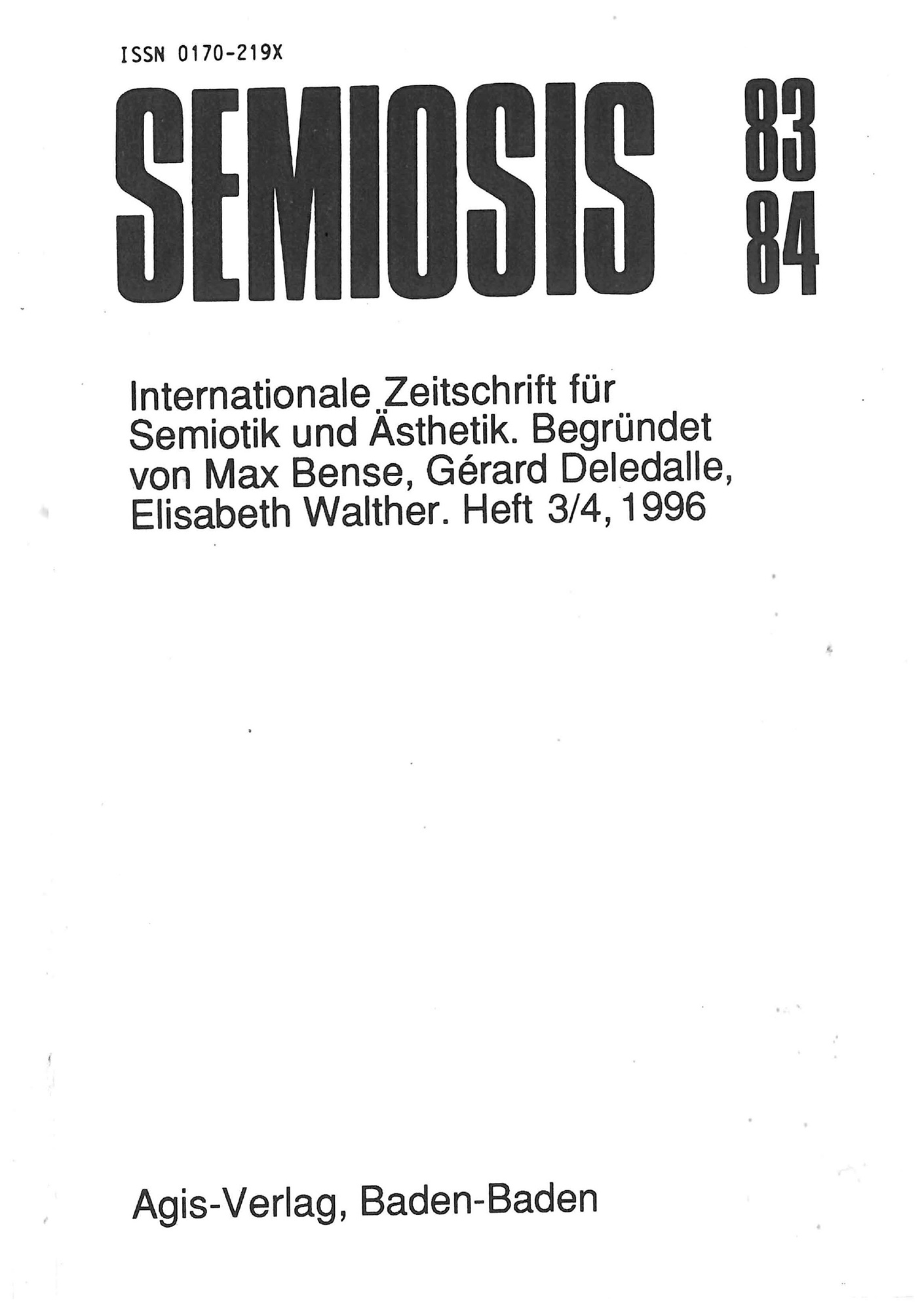 Cover der Zeitschrift »Semiosis«: schwarze Schrift auf weißem Grund