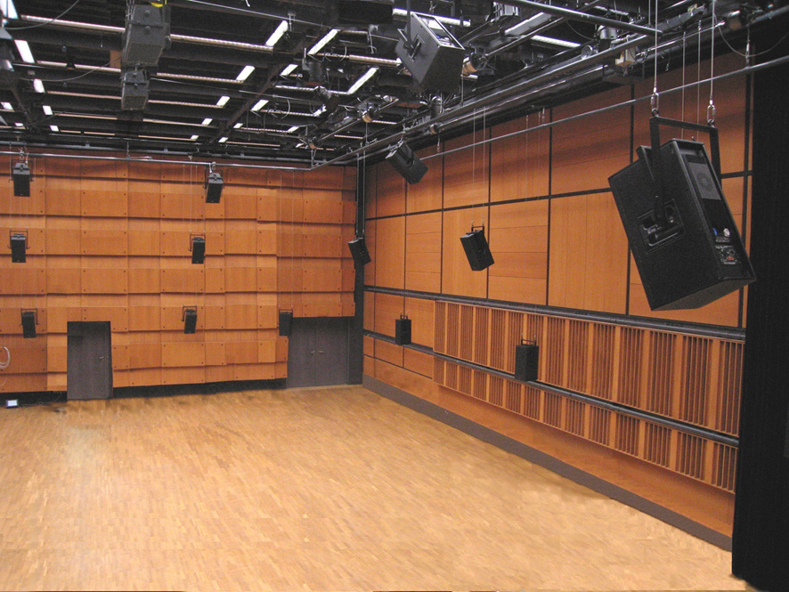 A big room with lots of microphones