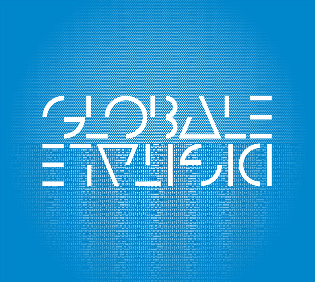 Weiße Schrift auf blauem Hintergrund: GLOBALE und auf dem Kopf DIGITALE