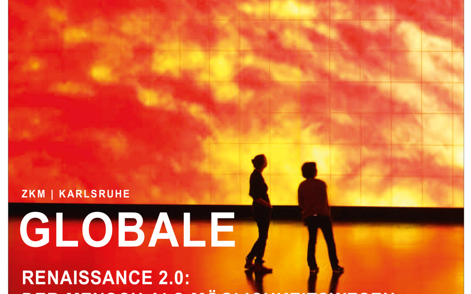 Cover of the magazine »Kunstforum«: Two people standing in front of a projection showing solar flares.