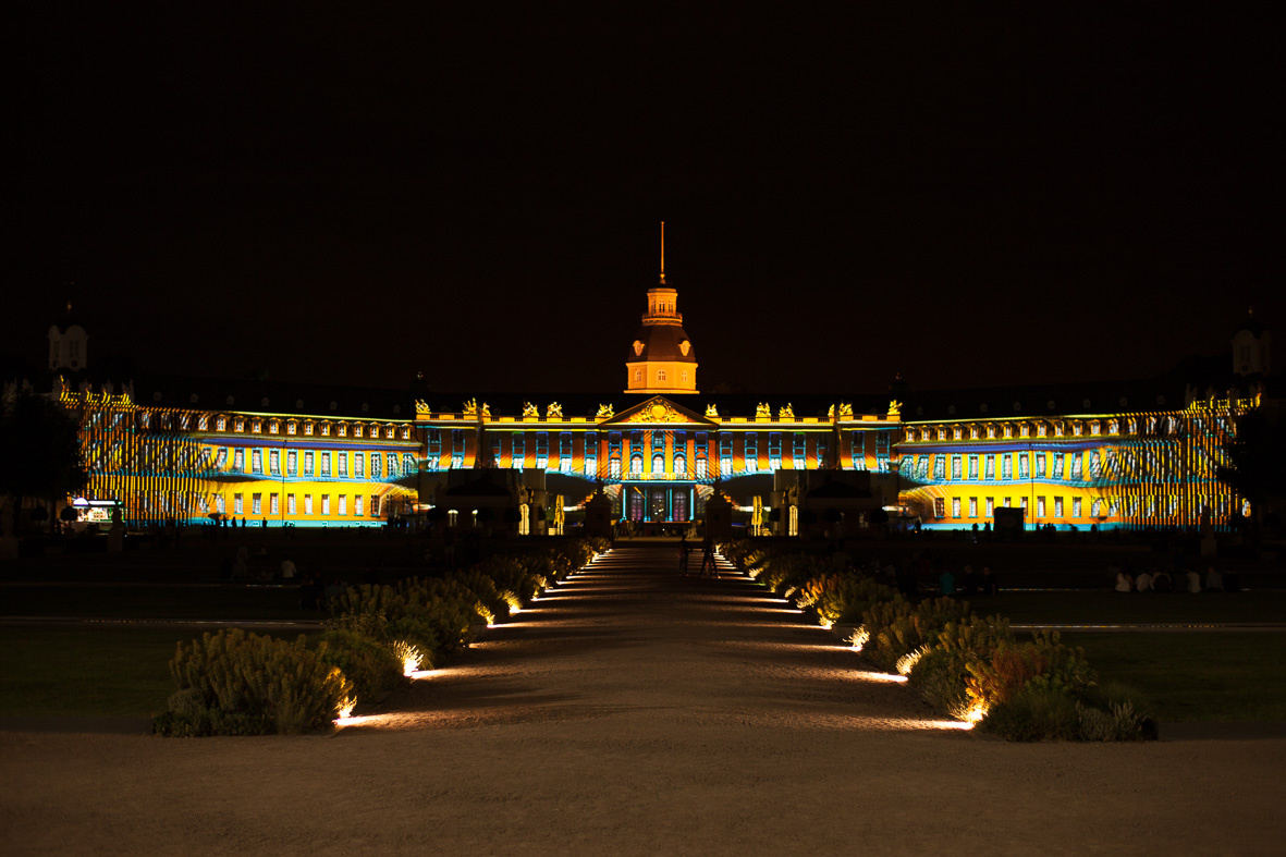 The colored Karlsruhe palace facade