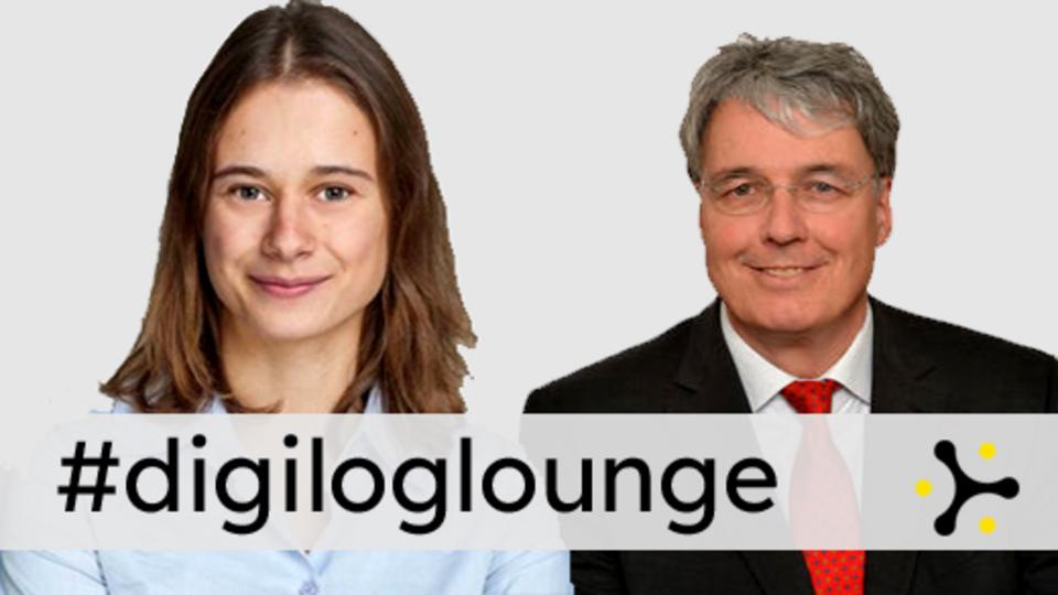 A woman and a man in close profile. Below is the banner "#digiloglounge"