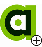 The logo of the AppArtAward. Small "a", green, black and white framed, with a "plus" on the bottom right corner.