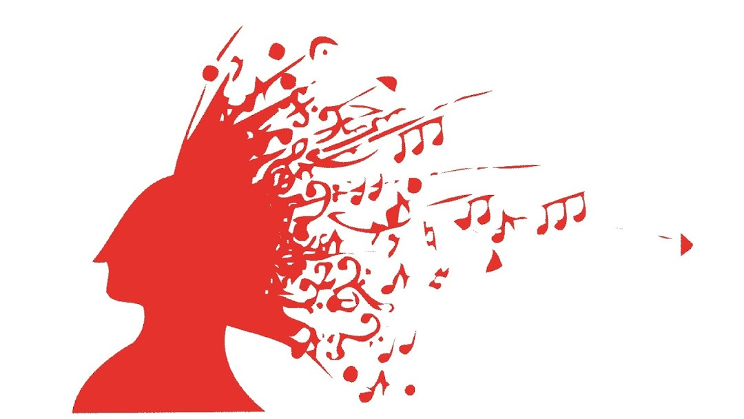 The logo shows a red silhouette showing the profile of a woman from whose hair numerous notes stream out.