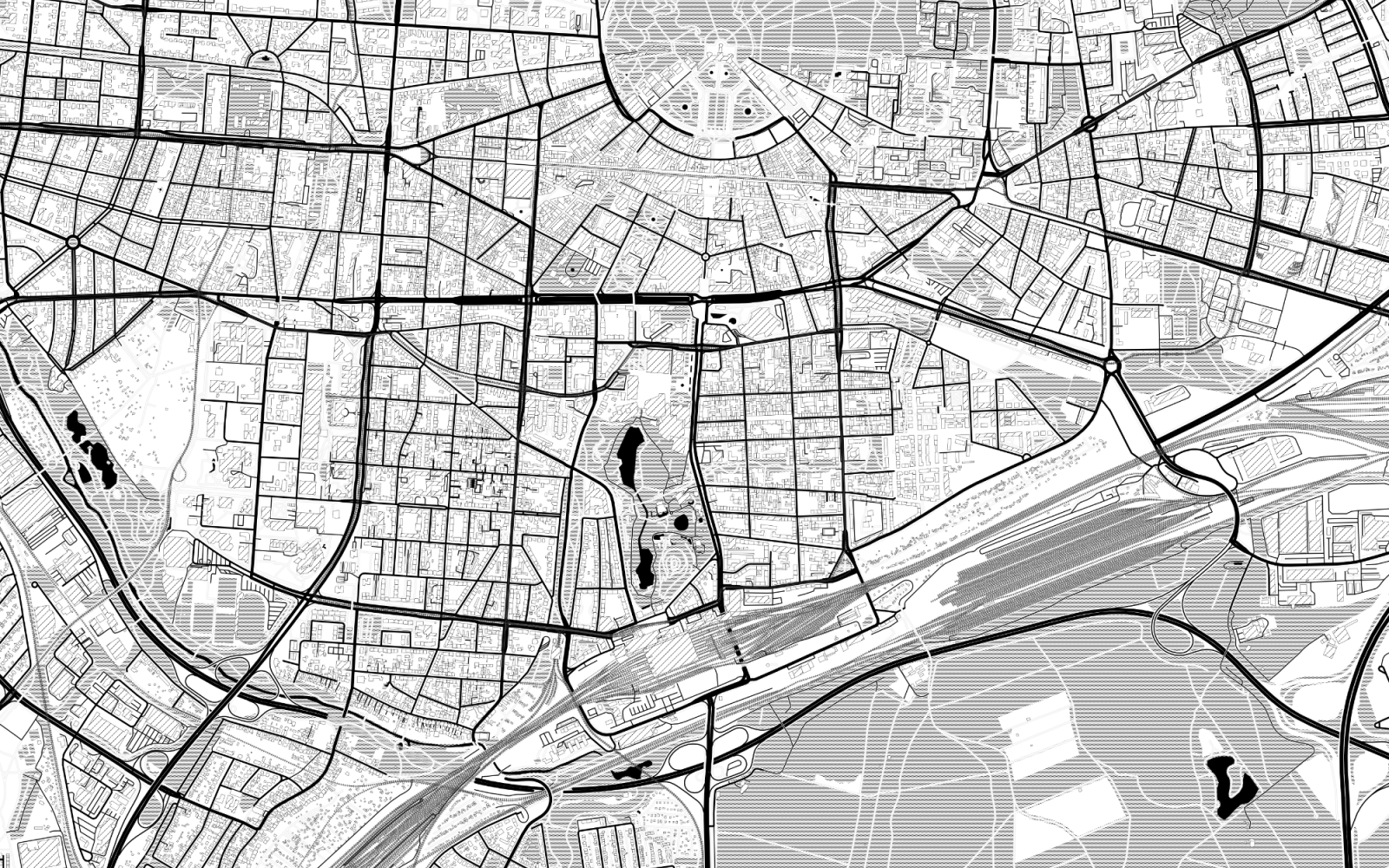 The picture shows a black and white map of Karlsruhe
