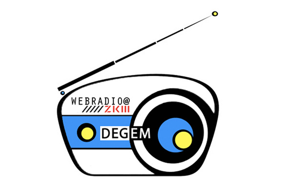 Stilisiertes Radiogerät in Schwarz, Weiß und Blau