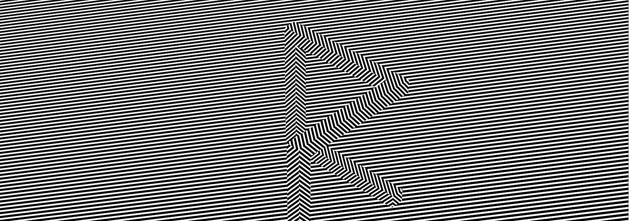 The image consists of black and white stripes, in which a black and white striped "R" can be seen