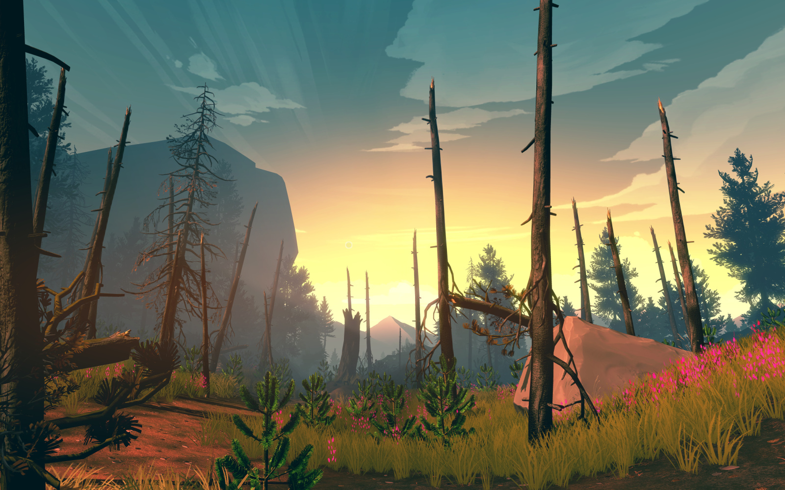Screenshot: Sonnenaufgang und blattlose Bäume