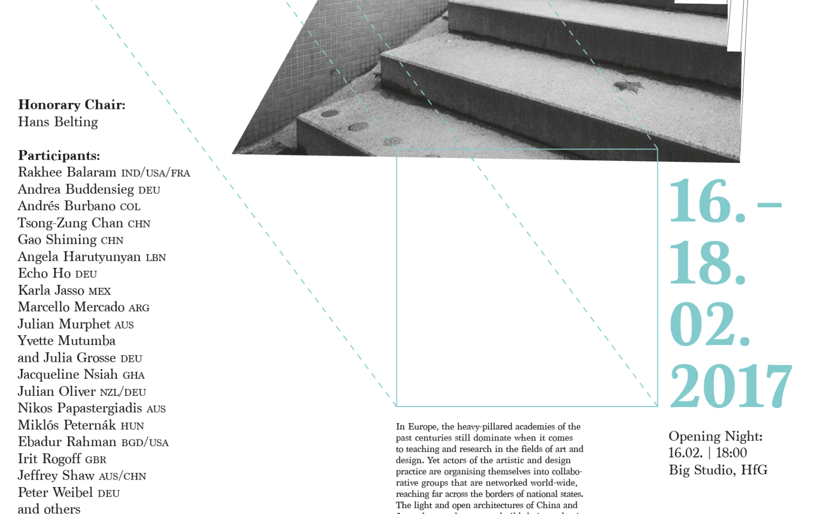 A picture-typo collage with the inscription »Potential Spaces«, lines and a staircase can be seen.