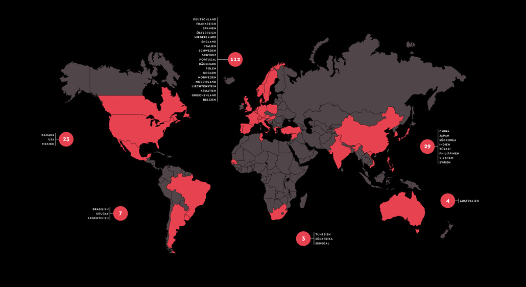 Eine Weltkarte in schwarz und rot