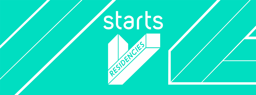 Turquoise poster with the inscription starts Residencies