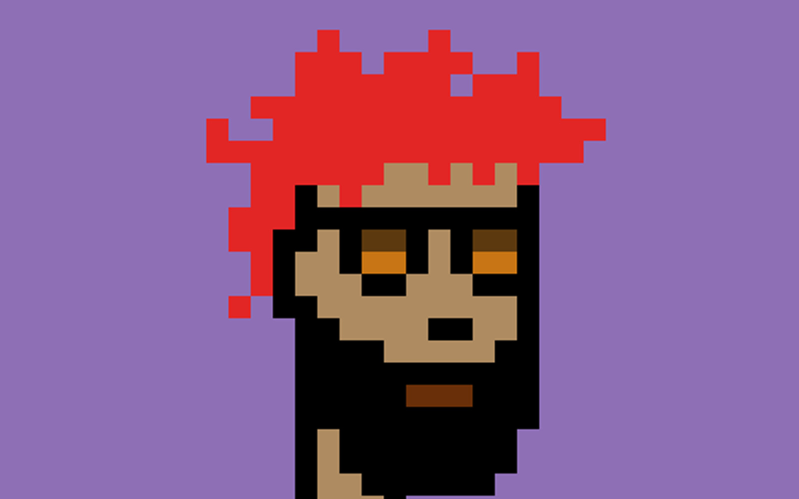 Eine pixelige Graphik von einem Mann mit roten Haaren und Vollbart