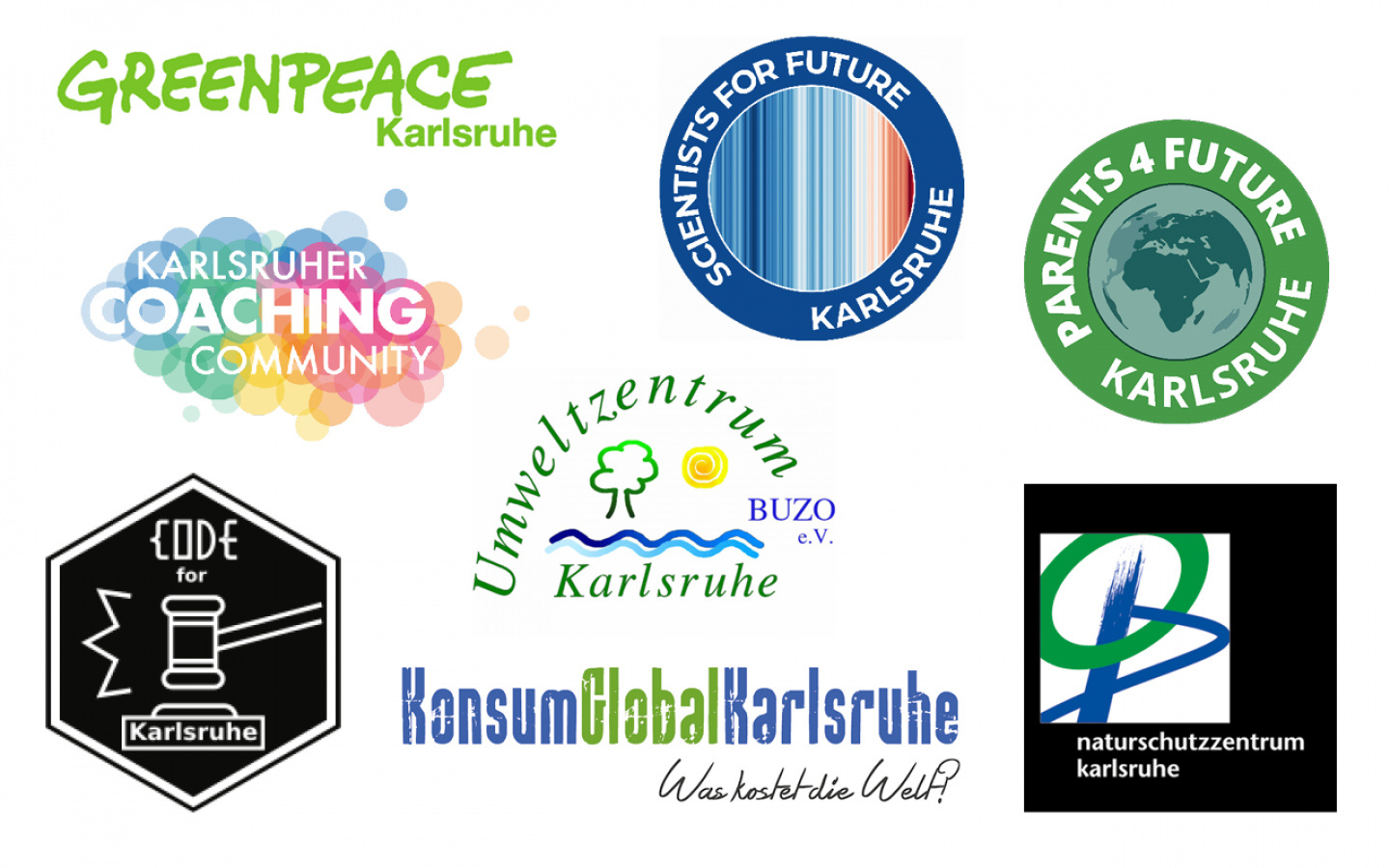 The Logos of the initiatives participating in the ZKM exhibition »Critical Zones«.