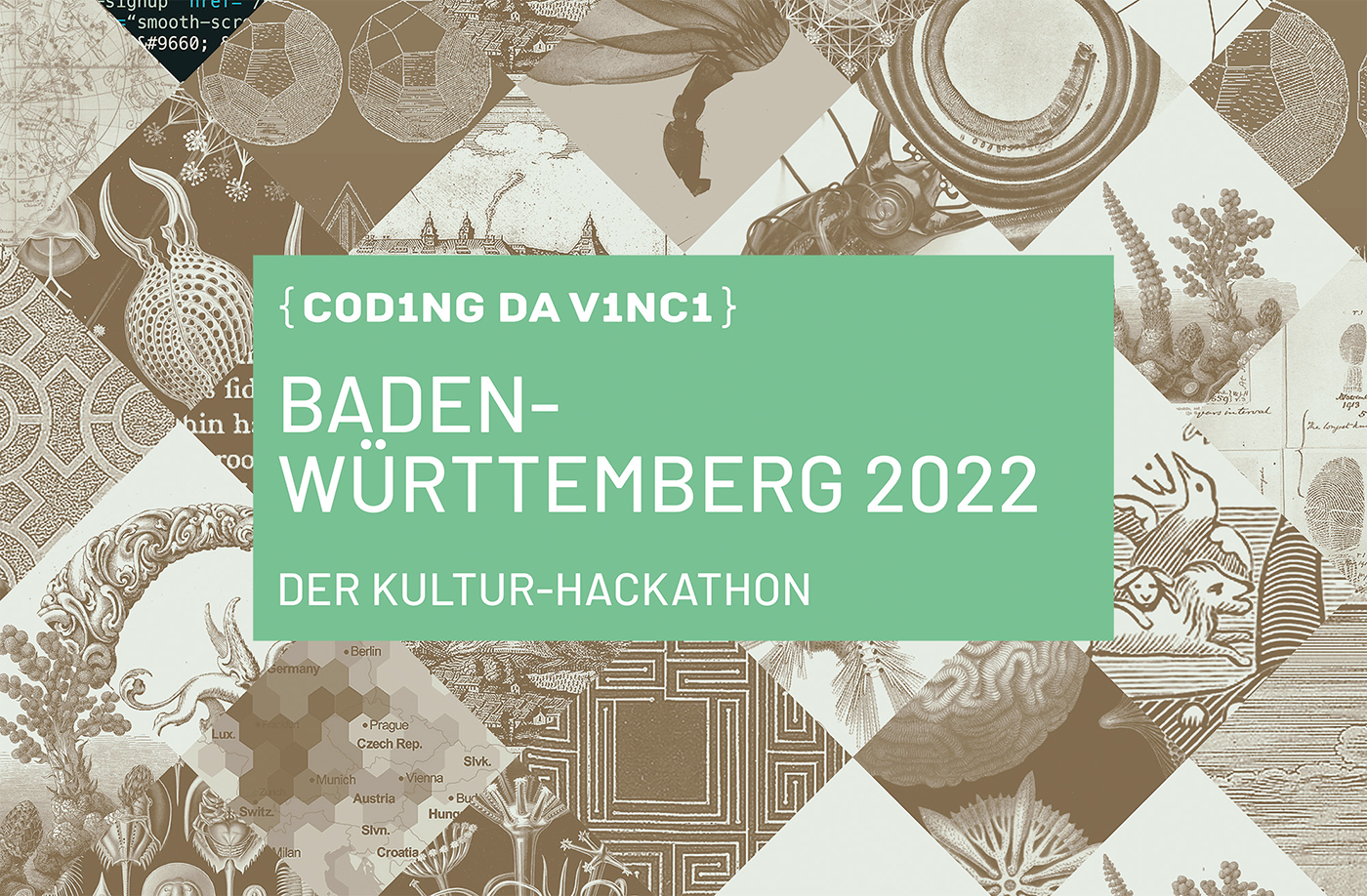 A mint background with the text »Coding da Vinci Baden-Württemberg 2022« in white