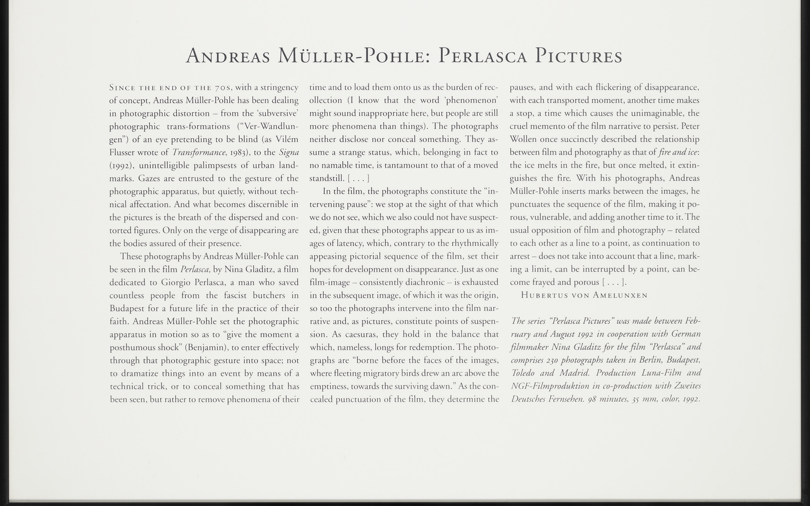 Perlasca Pictures. Text Board