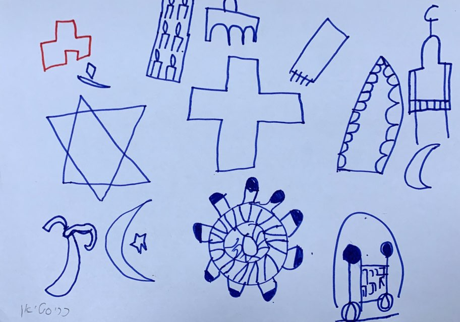 Children's drawing of religious symbols