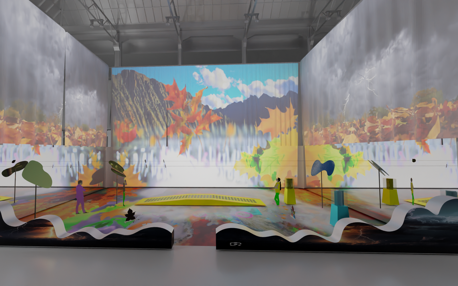 Anne Duk Hee Jordan, Electrify Me, Baby, 2024, multi-sensory installation. / © Anne Duk Hee Jordan Exhibition space with three projection screens