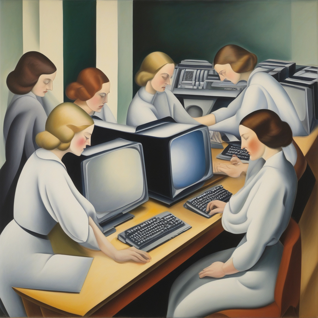 AI generated Image: Prompt: women working on computers in Style of Georgia O'Keeffe