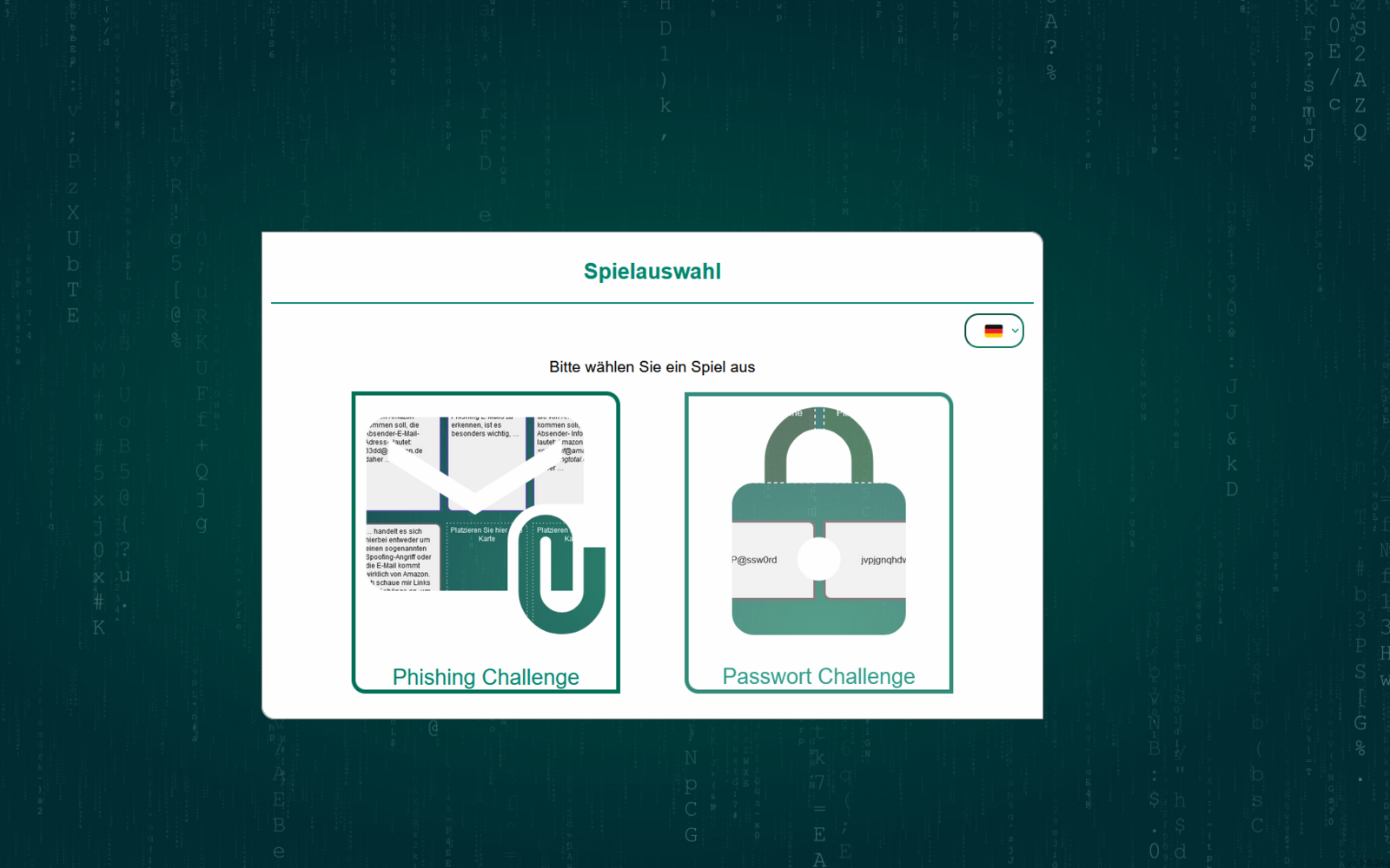 Bildschirmaufnahme der zwei Spiele zu Phishing und Passwortsicherheit