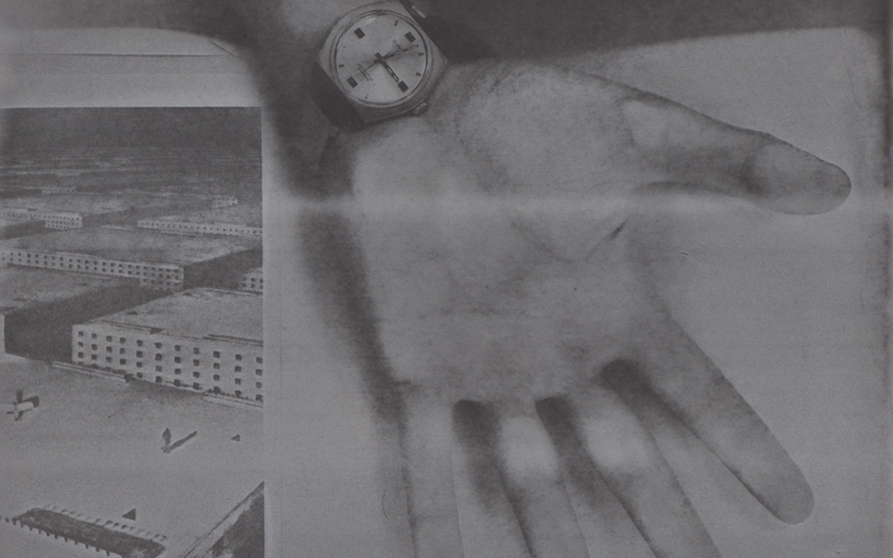 Ulrich Bernhardt, Wohin 1984, 1975, Fotokopie  / © Ulrich Bernhardt, VG Bild-Kunst Bonn 2025 Eine gescannte Hand mit Armbanduhr