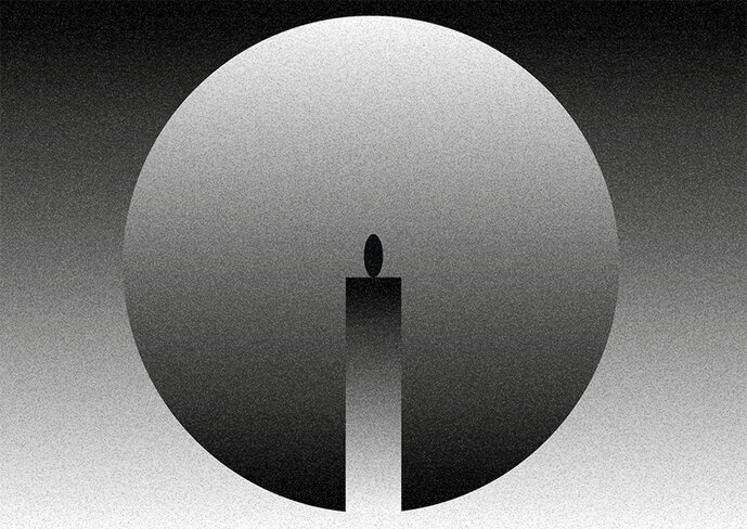 Geometrische Formen in Schwarz weiß mit einer Kerze