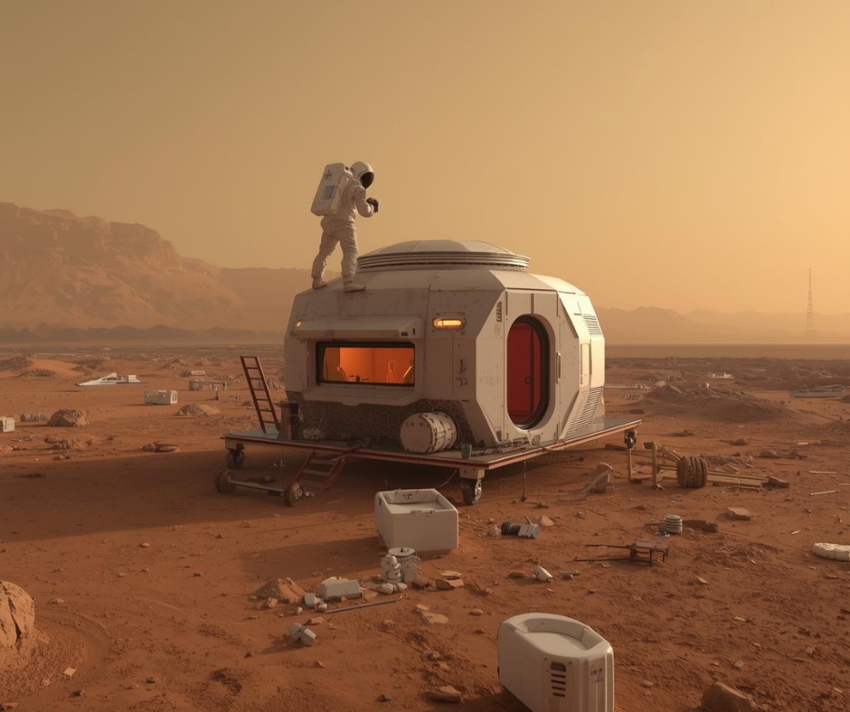 The image shows an AI-generated image of a person on Mars. 