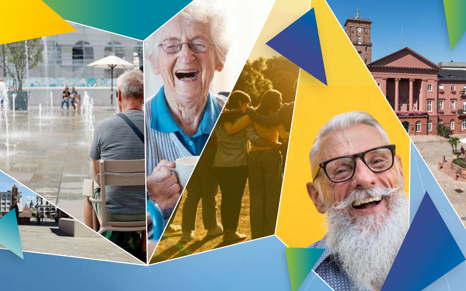 Collage mit bunten Elementen und Gesichtern älterer Persoen