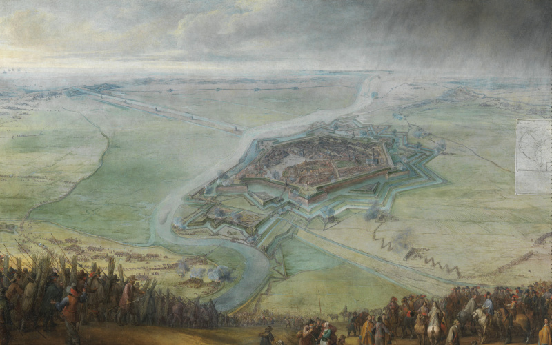 Military siege of a city. Paintings from the 17th century.