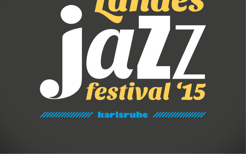 Orange, white and blue letters on black ground: Landesjazzfestival '15, Karlsruhe