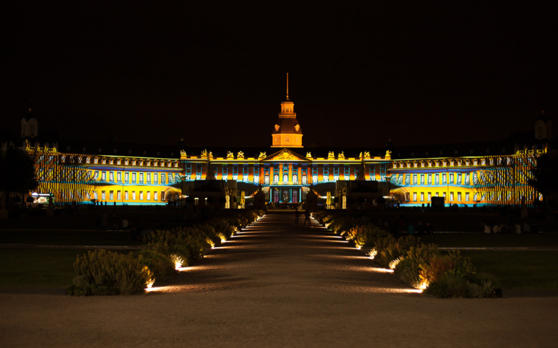 The colored Karlsruhe palace facade