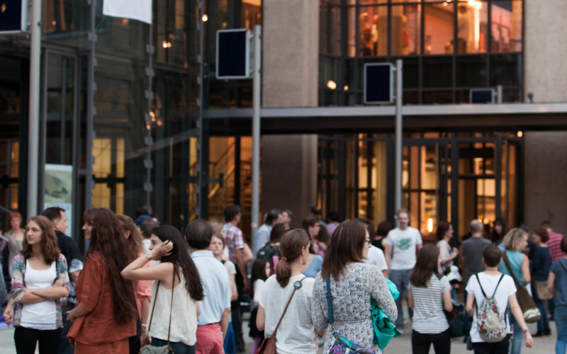 People standing in front of the ZKM entrance