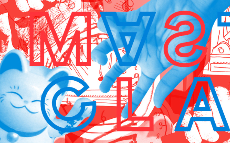 A poster motif, which is decorated in blue, red and white and carries the lettering [MASTER CLASS]