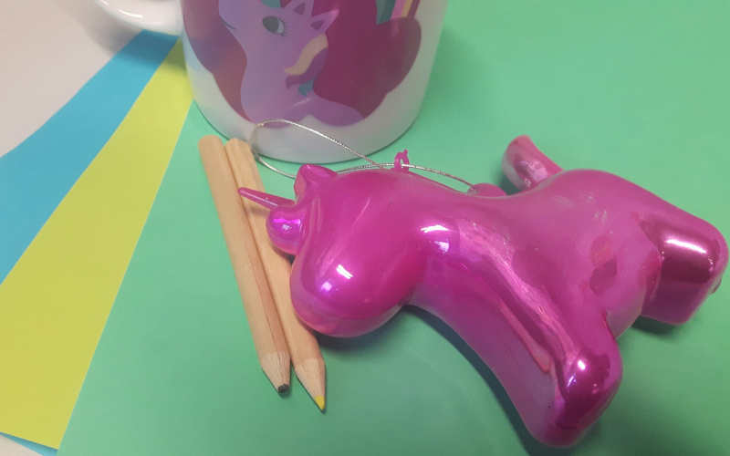 Unicorn with materials for a workshop
