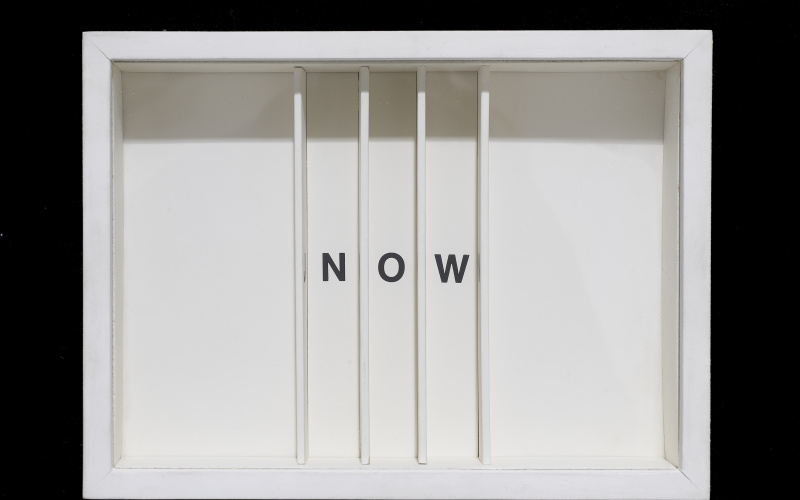 Gerhard Rühm, »aus der Serie TEXTOBJEKTE«, soon | just | now 