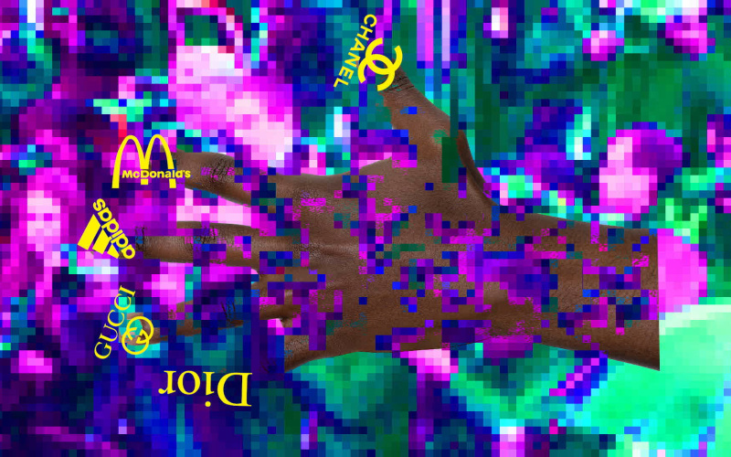 Company Logos in front of a computer animatied hand