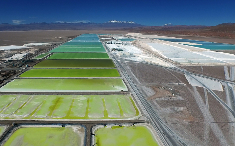 Unknown Fields camera drone flies above the Atacama Desert to map the process of Lithium brine being refined through a landscape of evaporation ponds. 