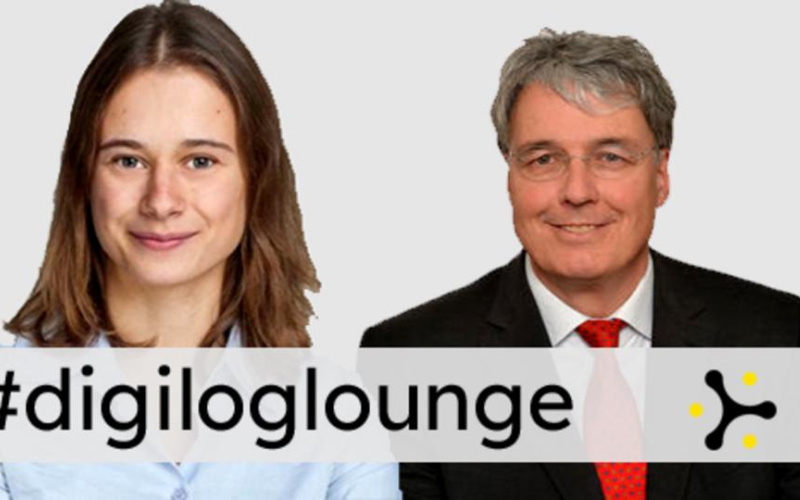 A woman and a man in close profile. Below is the banner "#digiloglounge"