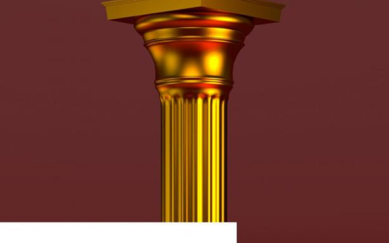 Golden column on red background with white recess in the middle of the picture