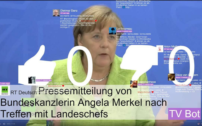 Bild von Angela Merkel mit überlagertem Text und Symbolen