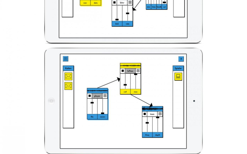 Graphical representation of sound controllers on two mobile devices