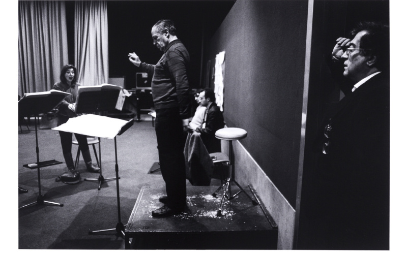 Werk - Luciano Berio listening to his piece conducted by Pierre Boulez during rehearsal in Paris - ZKM000160273.jpg