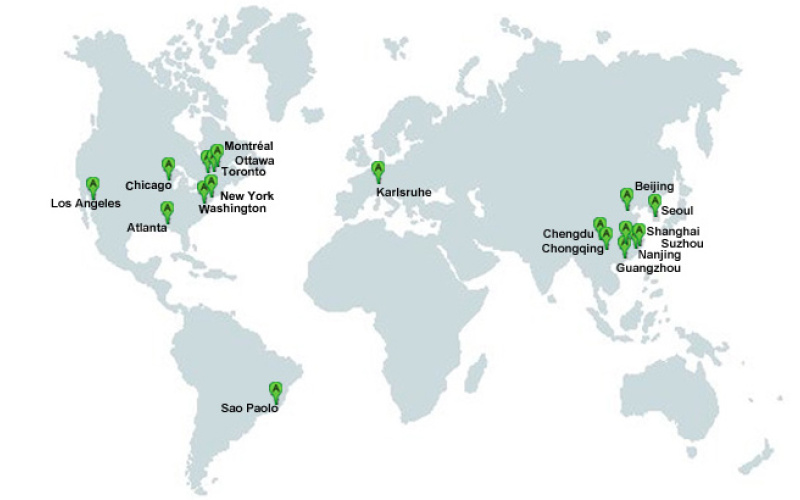 Weltkarte auf denen verschiedene Stationen des AppArtAwards eingezeichnet sind