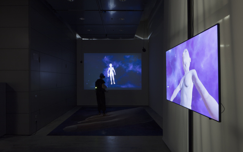 A virtual reality artwork with two screens
