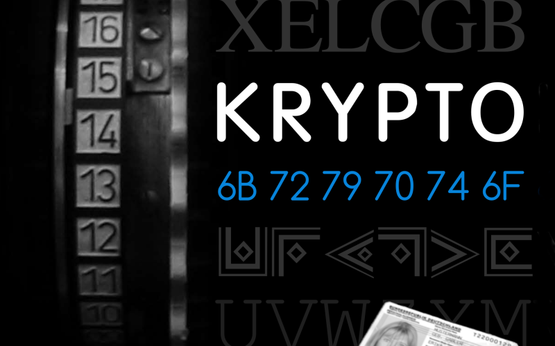 Das Bild zeigt verschlüsselte kryptographische Informationen und einen Personalausweis