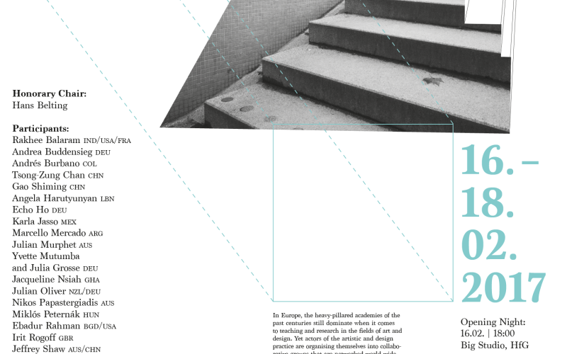 A picture-typo collage with the inscription »Potential Spaces«, lines and a staircase can be seen.