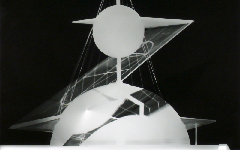 Elliptical section of a rotary cone in black and white.