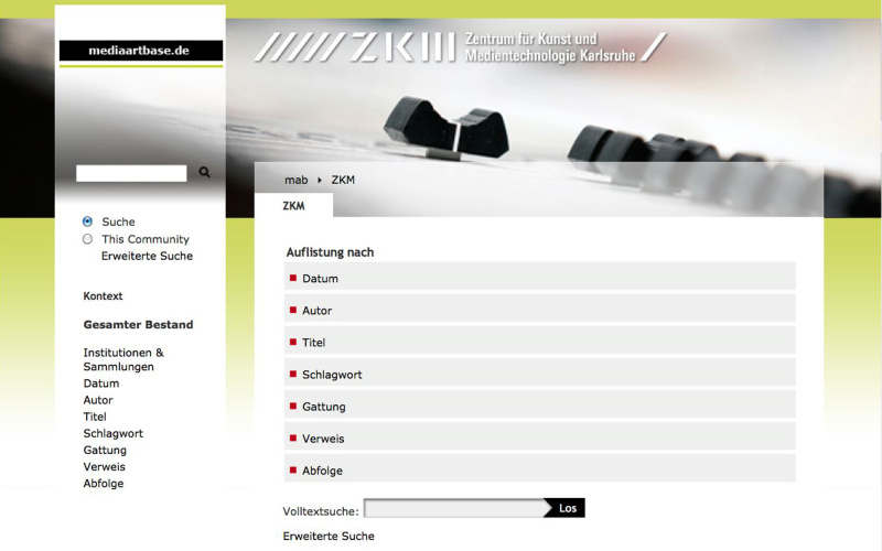 Screenshot of the web-site »mediaartbase.de«
