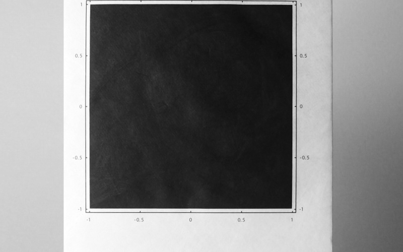 A black book cover with a black title and a black square